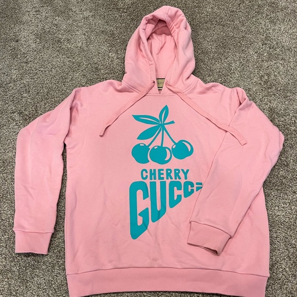Gucci Tops - Womens pink Gucci cherry cotton sweatshirt with hood